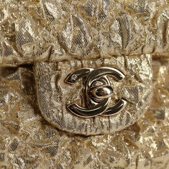 CHANEL Matelasse 23 Double Flap Chain Bag Cotton Leather Gold CC Auth 128126SV