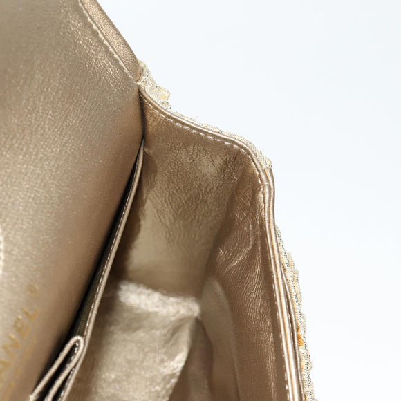 CHANEL Matelasse 23 Double Flap Chain Bag Cotton Leather Gold CC Auth 128126SV