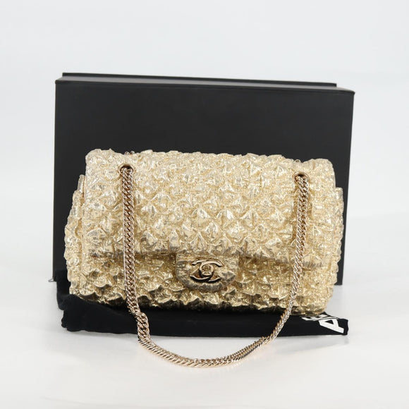 CHANEL Matelasse 23 Double Flap Chain Bag Cotton Leather Gold CC Auth 128126SV
