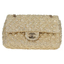 CHANEL Matelasse 23 Double Flap Chain Bag Cotton Leather Gold CC Auth 128126SV-13