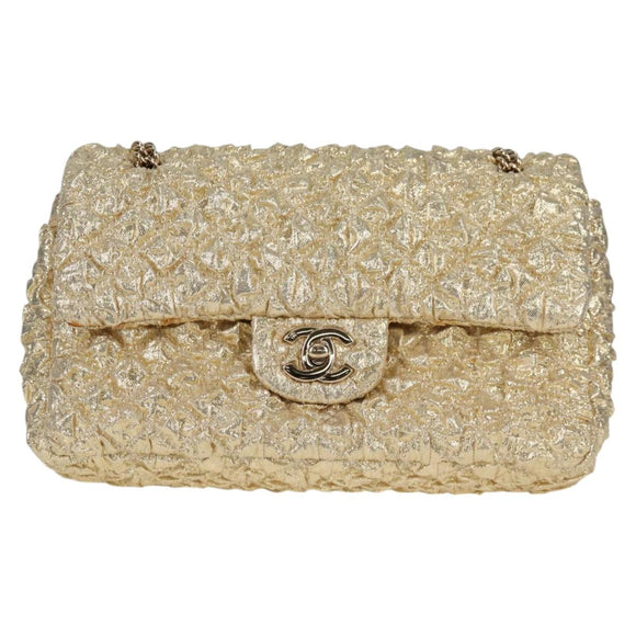 CHANEL Matelasse 23 Double Flap Chain Bag Cotton Leather Gold CC Auth 128126SV