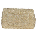 CHANEL Matelasse 23 Double Flap Chain Bag Cotton Leather Gold CC Auth 128126SV-2