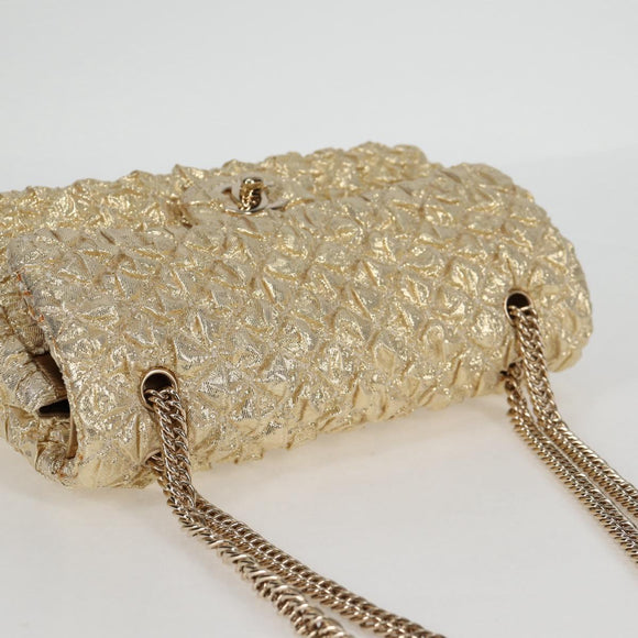 CHANEL Matelasse 23 Double Flap Chain Bag Cotton Leather Gold CC Auth 128126SV