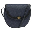 Christian Dior Honeycomb Canvas Shoulder Bag PVC Navy gold Auth 128136-1