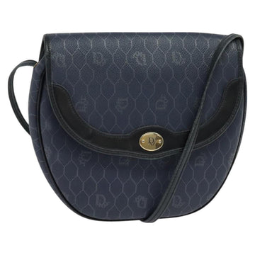 Christian Dior Honeycomb Canvas Shoulder Bag PVC Navy gold Auth 128136