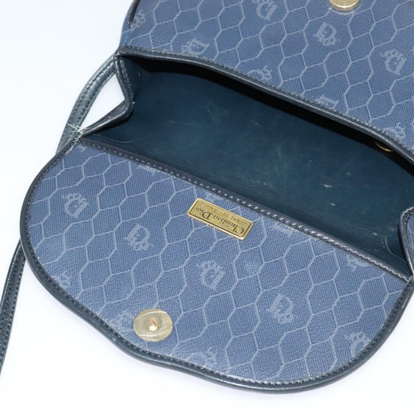 Christian Dior Honeycomb Canvas Shoulder Bag PVC Navy gold Auth 128136
