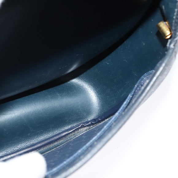 Christian Dior Honeycomb Canvas Shoulder Bag PVC Navy gold Auth 128136