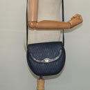 Christian Dior Honeycomb Canvas Shoulder Bag PVC Navy gold Auth 128136-21