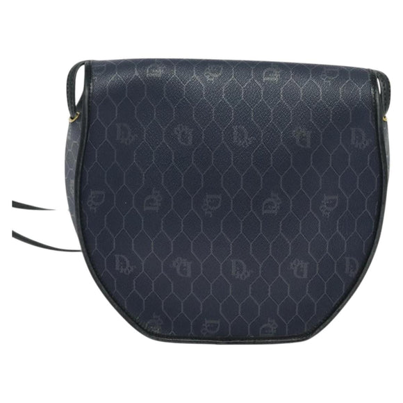 Christian Dior Honeycomb Canvas Shoulder Bag PVC Navy gold Auth 128136