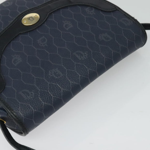 Christian Dior Honeycomb Canvas Shoulder Bag PVC Navy gold Auth 128136