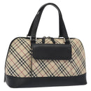 BURBERRY Nova Check Hand Bag Canvas Leather Beige Silver Auth 128137-1