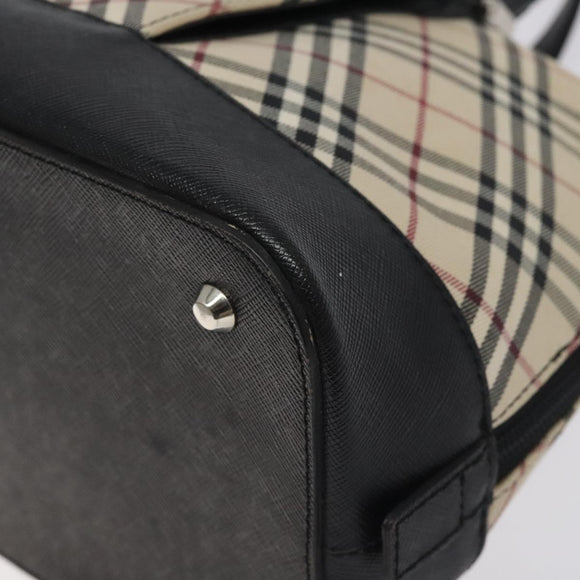 BURBERRY Nova Check Hand Bag Canvas Leather Beige Silver Auth 128137