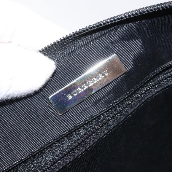 BURBERRY Nova Check Hand Bag Canvas Leather Beige Silver Auth 128137