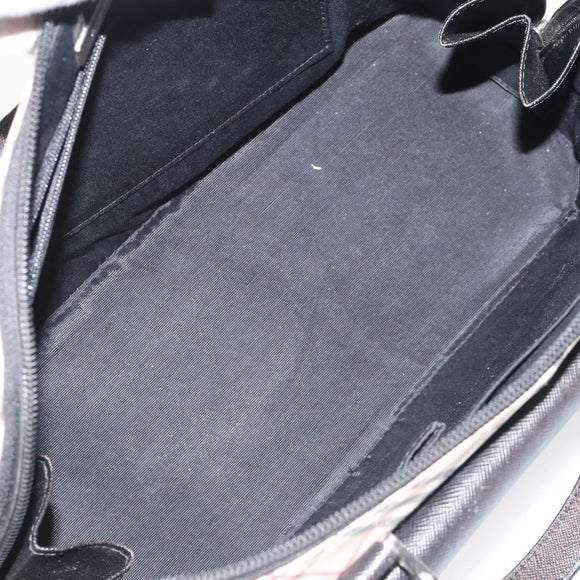 BURBERRY Nova Check Hand Bag Canvas Leather Beige Silver Auth 128137