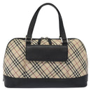 BURBERRY Nova Check Hand Bag Canvas Leather Beige Silver Auth 128137-2