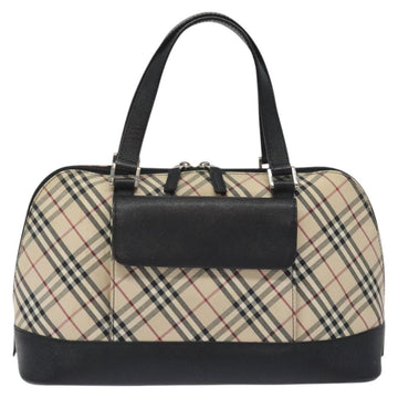 BURBERRY Nova Check Hand Bag Canvas Leather Beige Silver Auth 128137 - 0