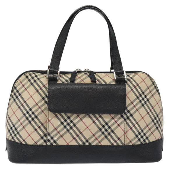 BURBERRY Nova Check Hand Bag Canvas Leather Beige Silver Auth 128137