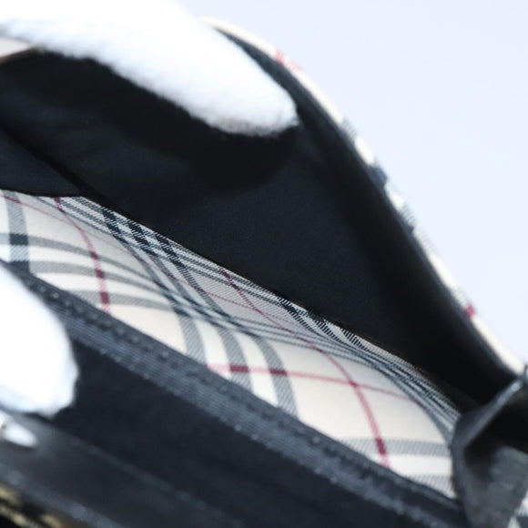 BURBERRY Nova Check Hand Bag Canvas Leather Beige Silver Auth 128137