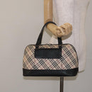 BURBERRY Nova Check Hand Bag Canvas Leather Beige Silver Auth 128137-21
