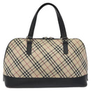 BURBERRY Nova Check Hand Bag Canvas Leather Beige Silver Auth 128137-3