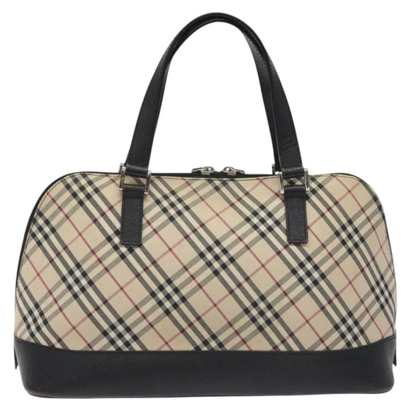 BURBERRY Nova Check Hand Bag Canvas Leather Beige Silver Auth 128137