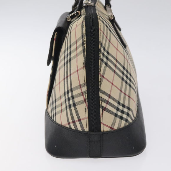 BURBERRY Nova Check Hand Bag Canvas Leather Beige Silver Auth 128137