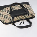 BURBERRY Nova Check Hand Bag Canvas Leather Beige Silver Auth 128137-6