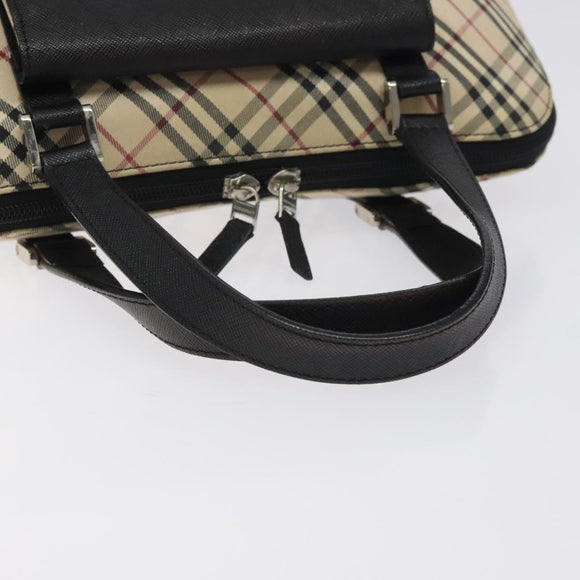 BURBERRY Nova Check Hand Bag Canvas Leather Beige Silver Auth 128137