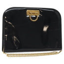 Salvatore Ferragamo Gancini Chain Shoulder Bag Patent Black Gold Auth 128138-1