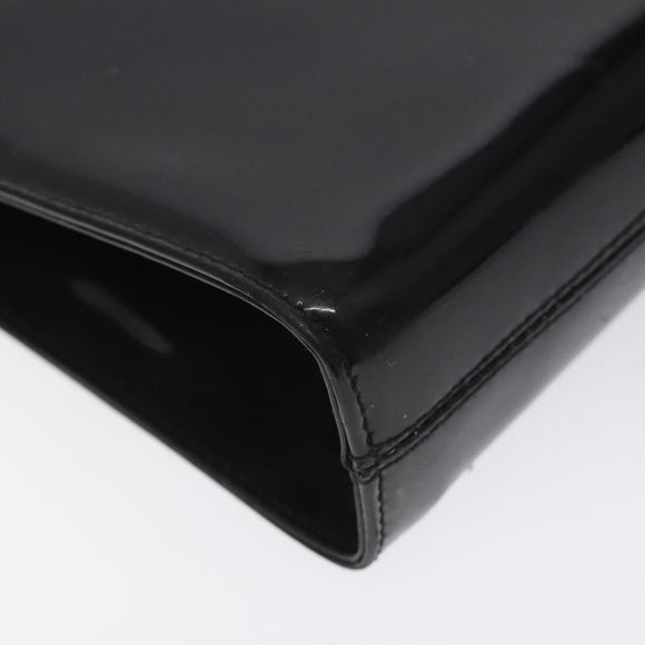 Salvatore Ferragamo Gancini Chain Shoulder Bag Patent Black Gold Auth 128138