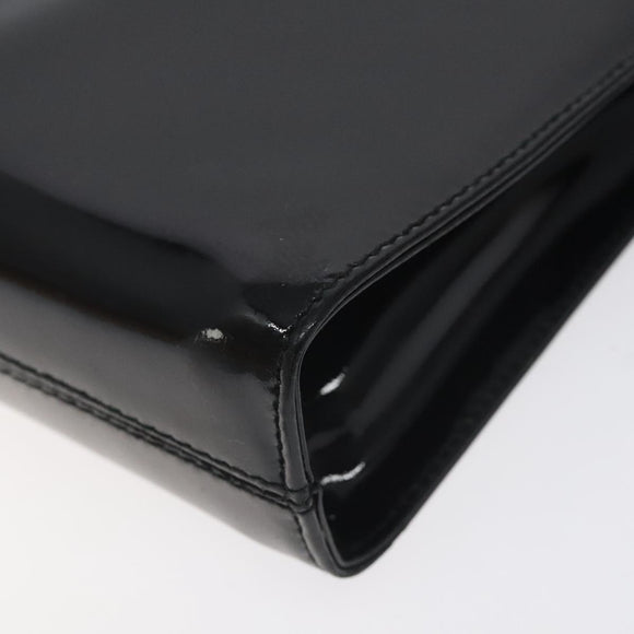 Salvatore Ferragamo Gancini Chain Shoulder Bag Patent Black Gold Auth 128138