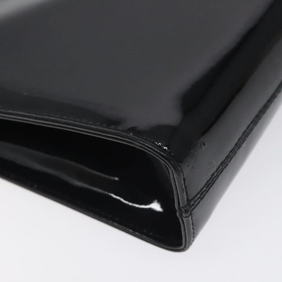 Salvatore Ferragamo Gancini Chain Shoulder Bag Patent Black Gold Auth 128138