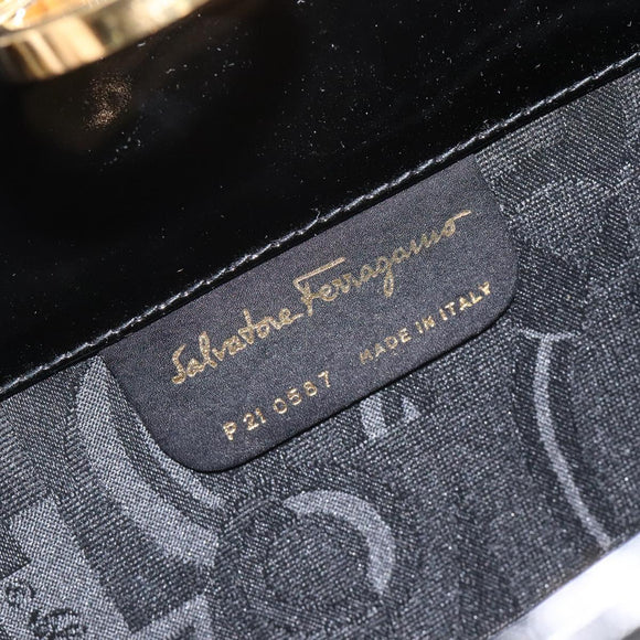 Salvatore Ferragamo Gancini Chain Shoulder Bag Patent Black Gold Auth 128138