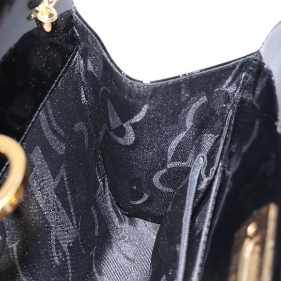 Salvatore Ferragamo Gancini Chain Shoulder Bag Patent Black Gold Auth 128138