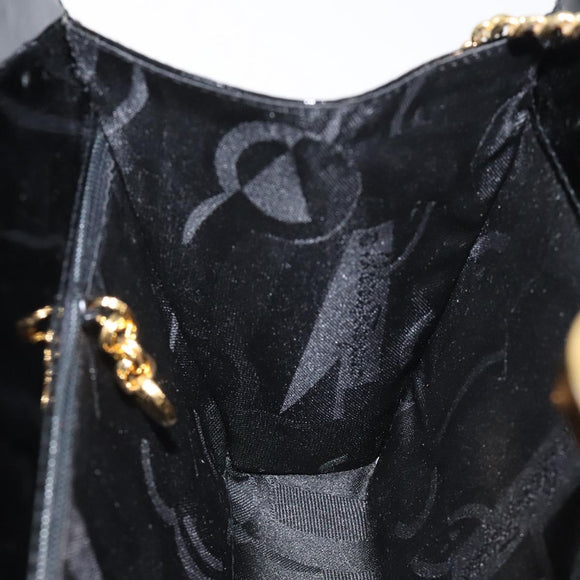 Salvatore Ferragamo Gancini Chain Shoulder Bag Patent Black Gold Auth 128138