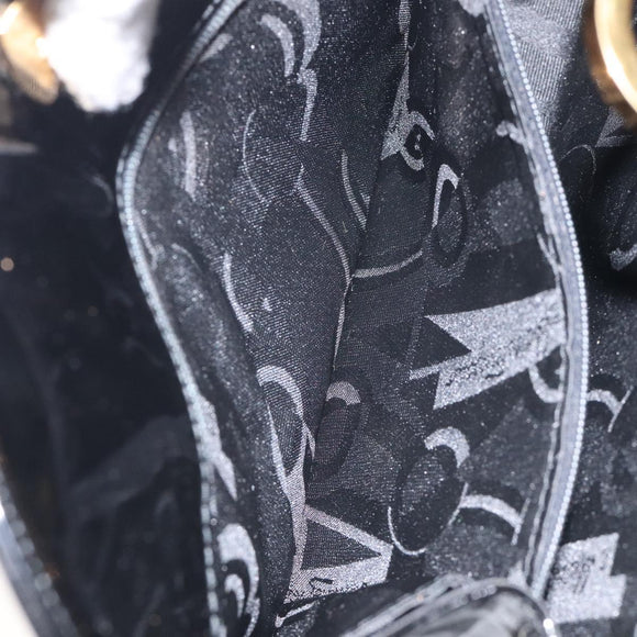 Salvatore Ferragamo Gancini Chain Shoulder Bag Patent Black Gold Auth 128138