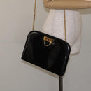 Salvatore Ferragamo Gancini Chain Shoulder Bag Patent Black Gold Auth 128138-22