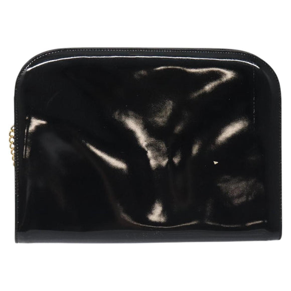 Salvatore Ferragamo Gancini Chain Shoulder Bag Patent Black Gold Auth 128138