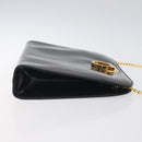 Salvatore Ferragamo Gancini Chain Shoulder Bag Patent Black Gold Auth 128138-4
