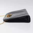 Salvatore Ferragamo Gancini Chain Shoulder Bag Patent Black Gold Auth 128138-5