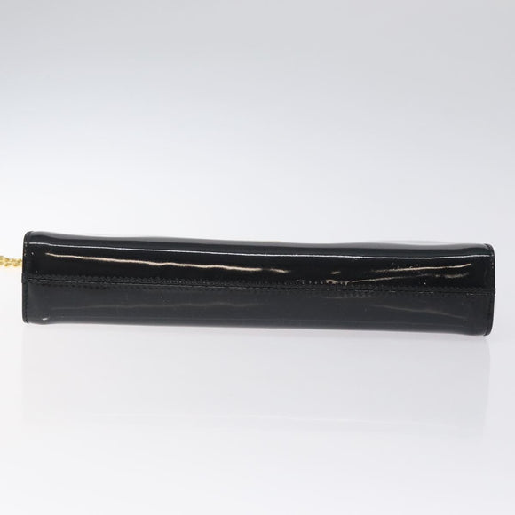 Salvatore Ferragamo Gancini Chain Shoulder Bag Patent Black Gold Auth 128138