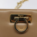 Salvatore Ferragamo Chain Gancini Shoulder Bag Leather Beige Gold Auth 128139-10