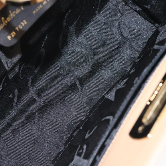 Salvatore Ferragamo Chain Gancini Shoulder Bag Leather Beige Gold Auth 128139