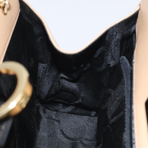 Salvatore Ferragamo Chain Gancini Shoulder Bag Leather Beige Gold Auth 128139