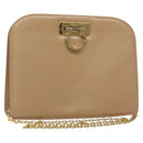 Salvatore Ferragamo Chain Gancini Shoulder Bag Leather Beige Gold Auth 128139-1