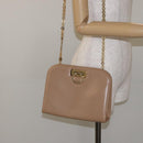 Salvatore Ferragamo Chain Gancini Shoulder Bag Leather Beige Gold Auth 128139-20