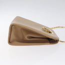 Salvatore Ferragamo Chain Gancini Shoulder Bag Leather Beige Gold Auth 128139-3
