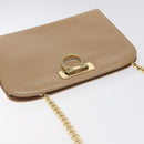 Salvatore Ferragamo Chain Gancini Shoulder Bag Leather Beige Gold Auth 128139-6