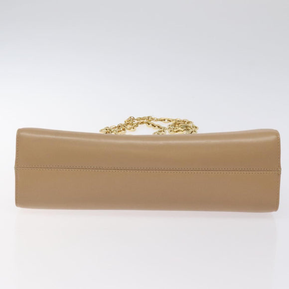 Salvatore Ferragamo Chain Gancini Shoulder Bag Leather Beige Gold Auth 128139