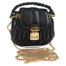 Miu Miu Matelasse Chain Pouch Shoulder Bag Leather Black Gold Auth 128140SM-1